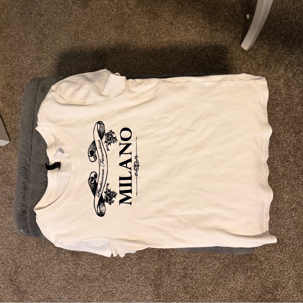 H&M White Tee with Black Milano Design